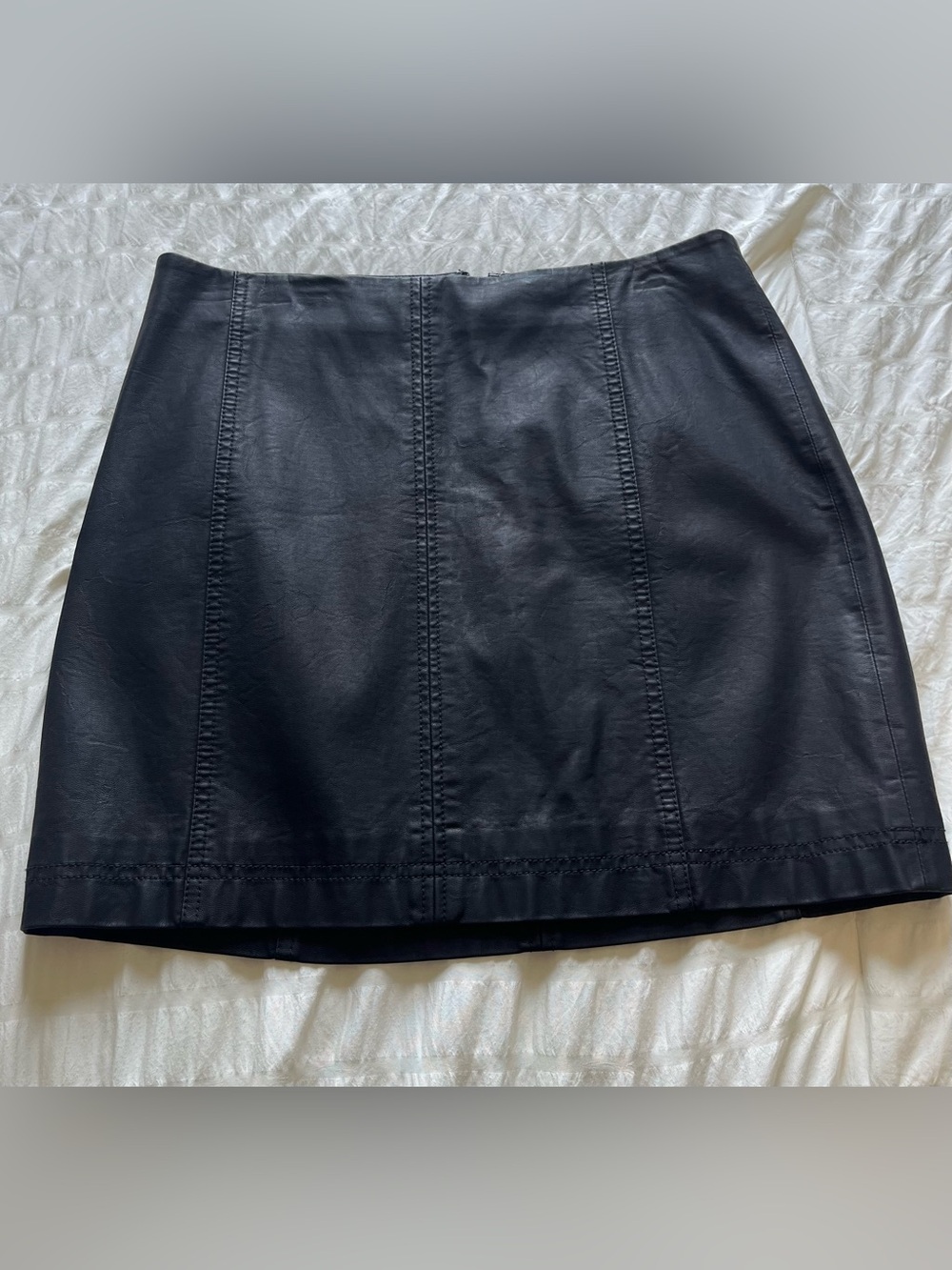 Free People Black Faux Leather Mini Skirt with Branded Zip